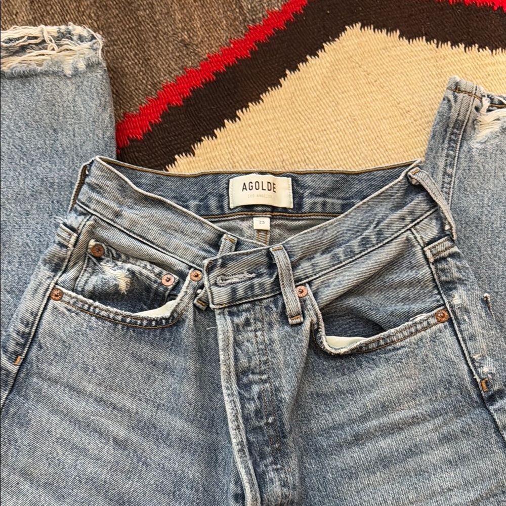 AGOLDE Distressed straight leg blue jeans